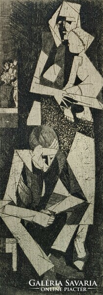László Ficzere etching 1964 - constructivist - artist from Miskolc