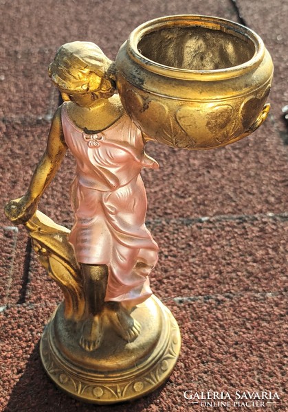 Art Nouveau copper figural painted candle holder
