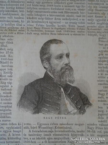 S0562  Nagy Péter- Erdélyi ref. püspök -  fametszet és cikk -1867-es újság  címlapja