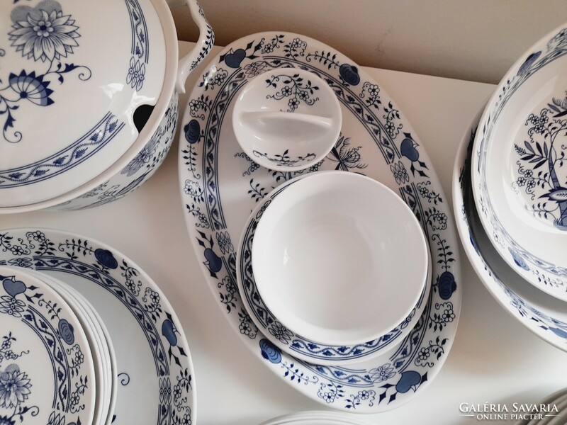 Czech porcelain tableware with onion pattern, bohemia inglazed