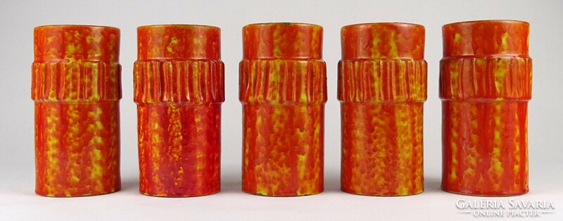 1O168 mid century orange glazed retro ceramic glass set of 5 pieces