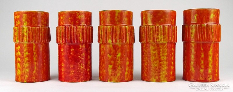 1O168 Mid century narancs mázas retro kerámia pohár készlet 5 darab
