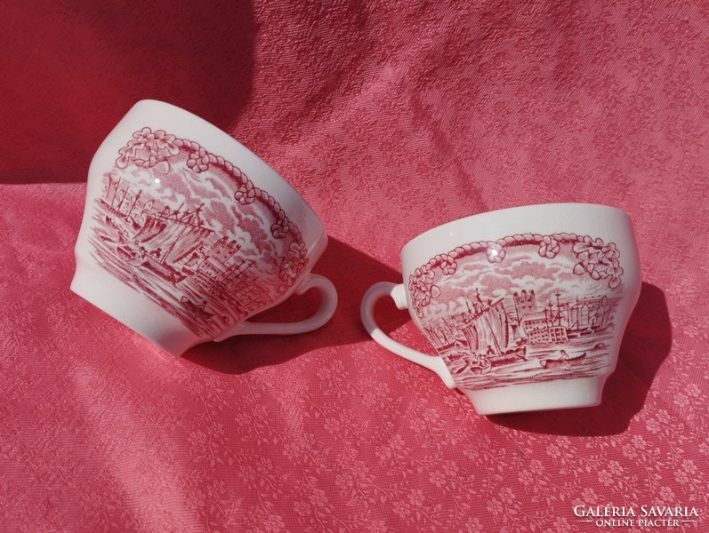 English scenic porcelain coffee cup, 2 pieces