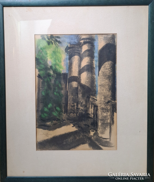 Makrisz zizi (1924-2014): colonnade (pastel, with frame)