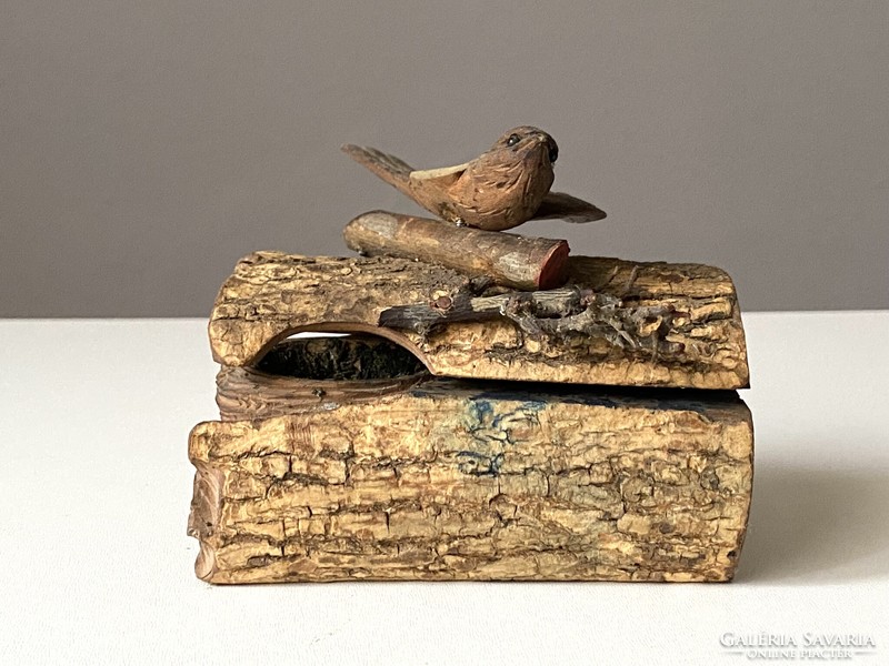Antique carved wooden desk inkstand Austria decorated with bird with broken wings