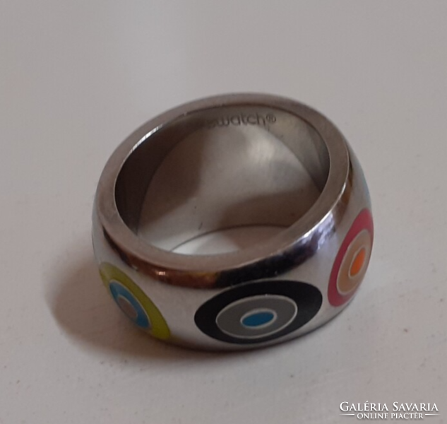 Marked Swatch in stainless steel ring with fire enamel decoration