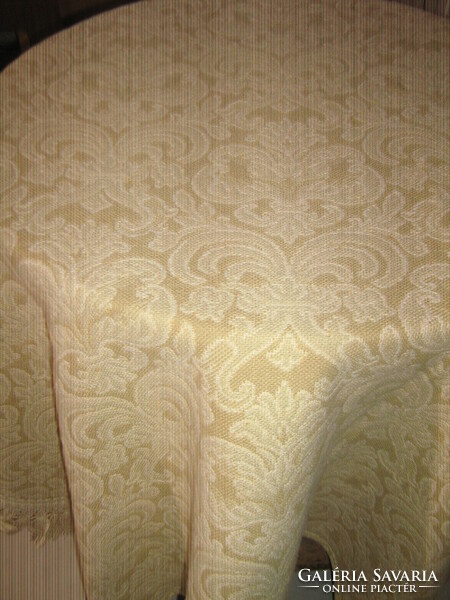 Dreamy antique pastel colored baroque pattern woven bedspread with fringed edges