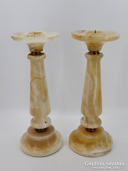 Pair of alabaster candle holders, 23.5 cm