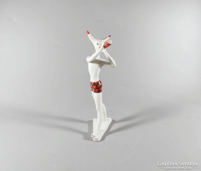 KŐBÁNYAI ART DECO MINOTAURUSZ, ANTIK KÉZZEL FESTETT PORCELÁN FIGURA 18.7 CM, HIBÁTLAN! (J354)