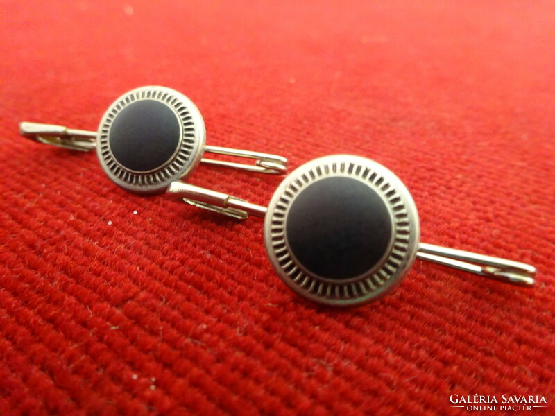 Silver-plated brooches, set of two, with black centers. Szász Endre.