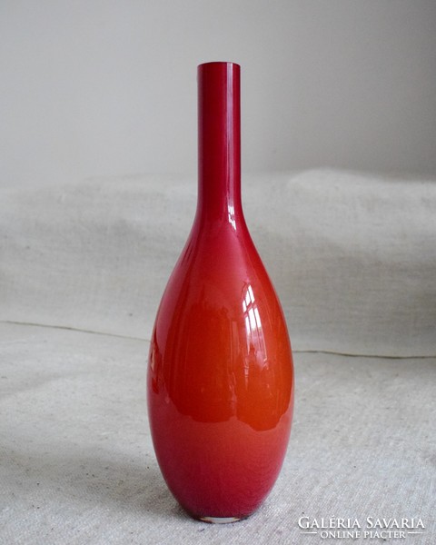 Üveg váza , kétrétegű fehér - piros , Leonardo 39 red Beauty , kézimunka 13 x 39 cm