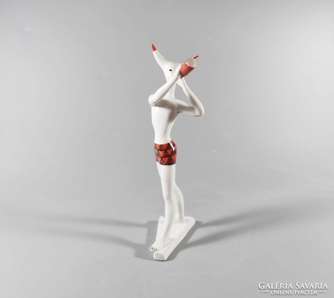 KŐBÁNYAI ART DECO MINOTAURUSZ, ANTIK KÉZZEL FESTETT PORCELÁN FIGURA 18.7 CM, HIBÁTLAN! (J354)