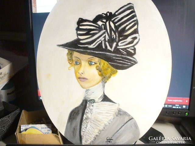 Oil portrait of a woman on an oval base