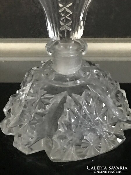 Crystal perfume bottle with a rich incised pattern, 16 cm high