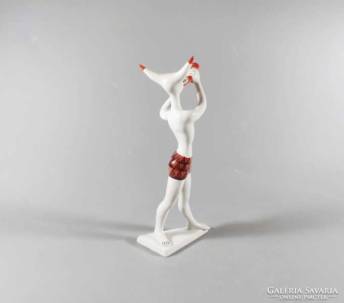 KŐBÁNYAI ART DECO MINOTAURUSZ, ANTIK KÉZZEL FESTETT PORCELÁN FIGURA 18.7 CM, HIBÁTLAN! (J354)