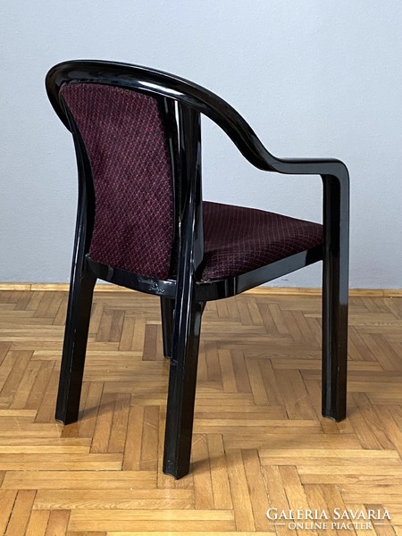 Grosfillex boutique marked black plastic design armchair with burgundy cover