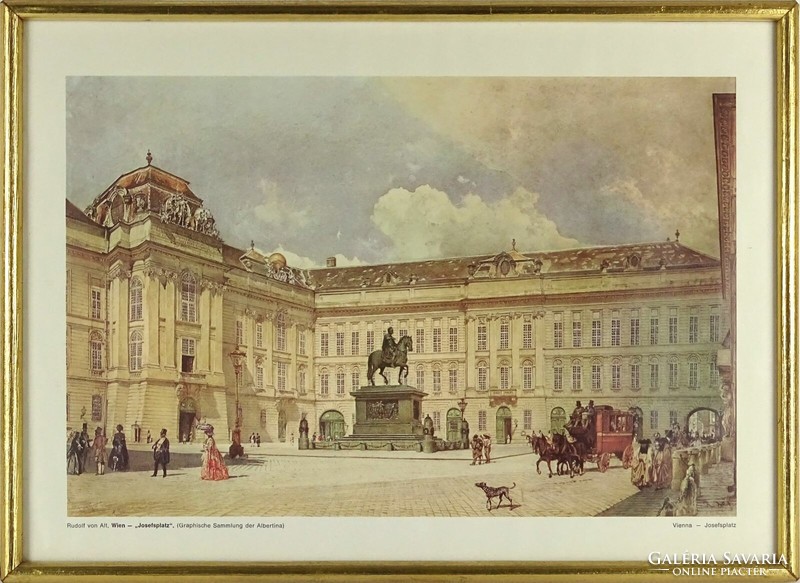 1O287 Színes keretezett nyomat Wien Josefplatz 27.5 x 38 cm