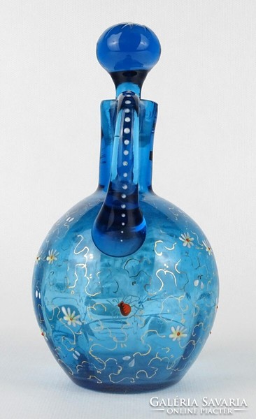 1O245 Antik kék fújt Moser üveg kiöntő dugóval 17 cm