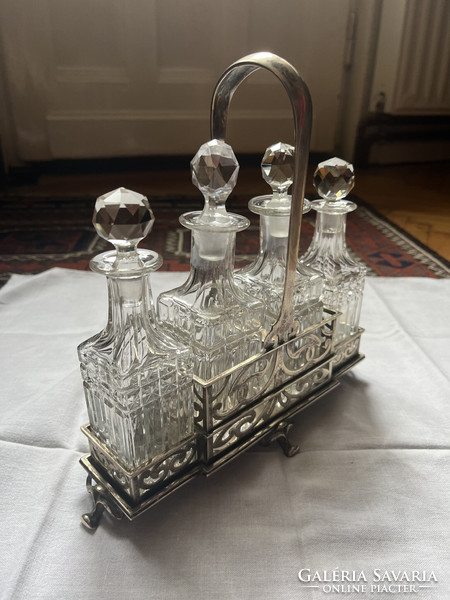 Silver Art Nouveau four-glass vinegar holder