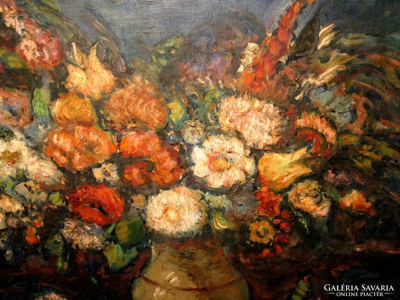 A flood of flowers, a wonderful guaranteed original Jancsek antal / 1907-1985/ flower still life