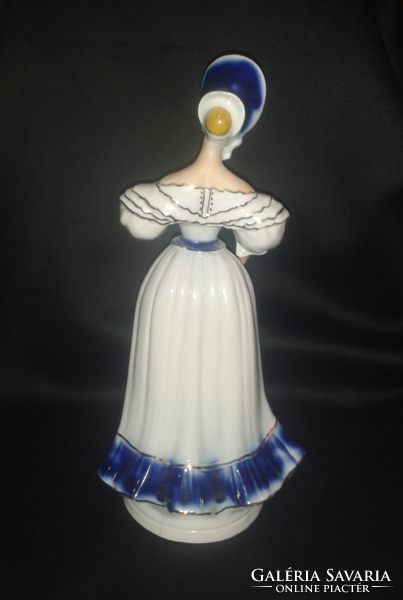 Girl in cobalt blue dress with porcelain hat wallendorf style 32 cm