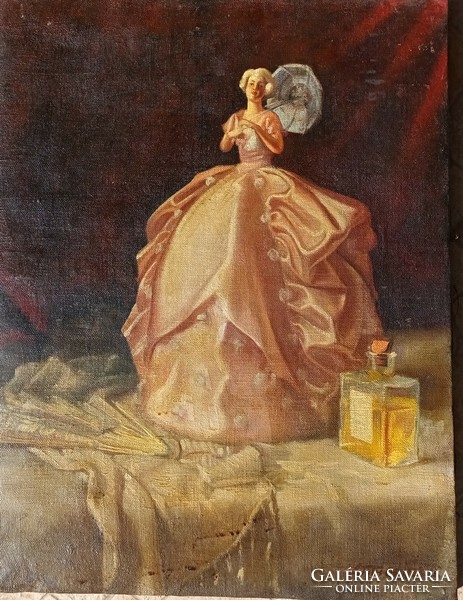 V. Tóth Gyula festmény - Asztali csendélet szoborral