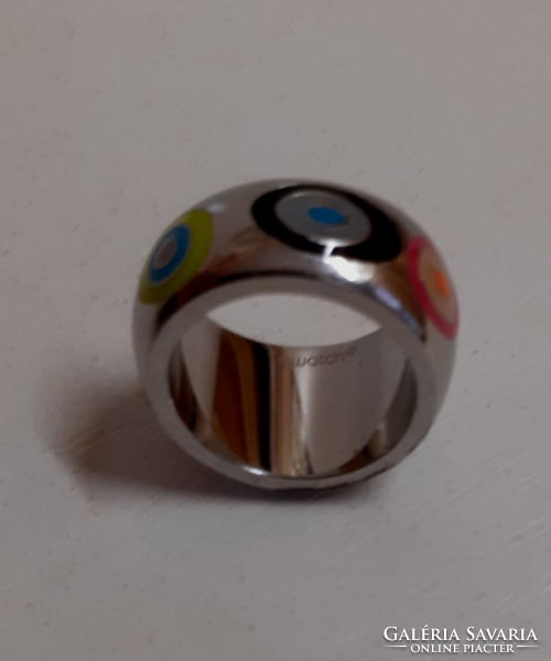 Marked Swatch in stainless steel ring with fire enamel decoration