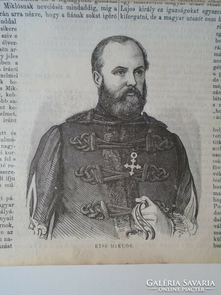 S0600 Honvéd Colonel Miklós Kiss of Nemeskér - woodcut and article-1861 newspaper front page