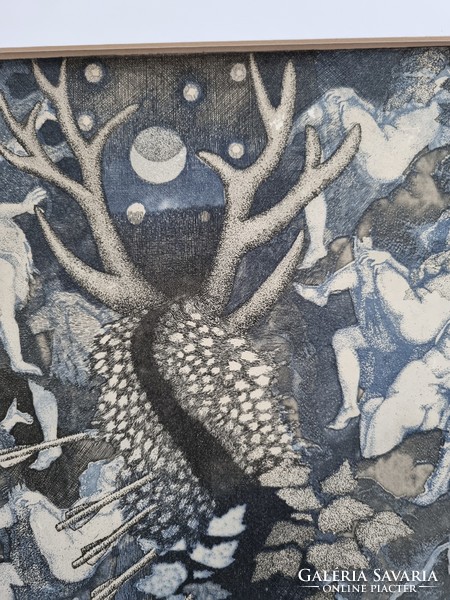 Tassy Béla   Csodaszarvas című rézkarca 50/32  - 1974 ,  szignált alkotás