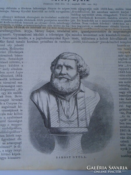 S0621 Gyula Sárosyí - Borossebes (Sebis) Arad - - woodcut and article-1861 newspaper front page