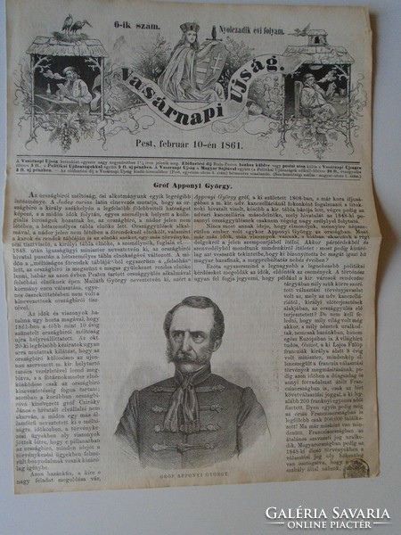 S0591 Gróf nagyapponyi Apponyi György  országbíró - fametszet és cikk -1861-es újság címlapja
