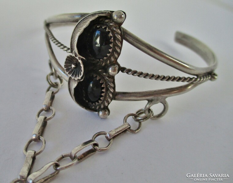 Beautiful old ring silver bracelet with ruby turquoise and onyx stones