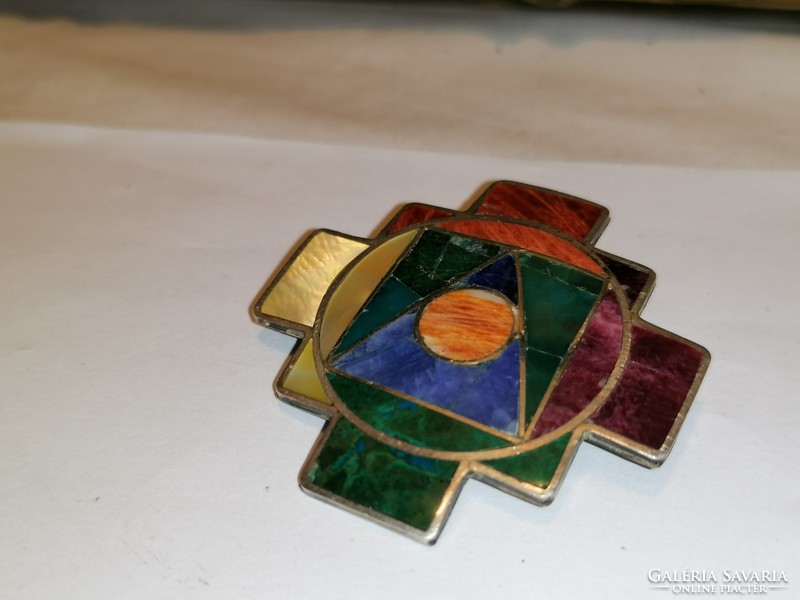 Old enameled silver pendant, also a brooch
