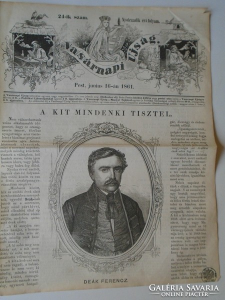 S0605  DEÁK FERENC  - fametszet és cikk-1861-es újság címlapja