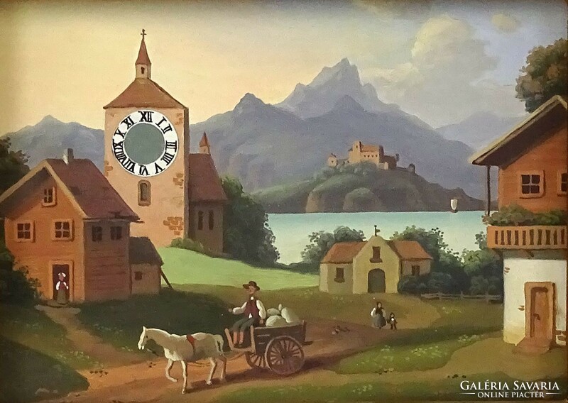 1M334 xx. Century painter: mountain lakeside town