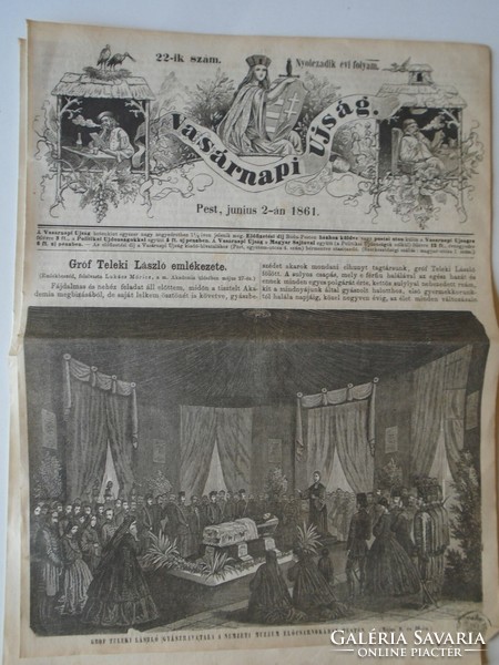 S0604 Count László's funeral with long article - woodcut and article - 1861 newspaper front page