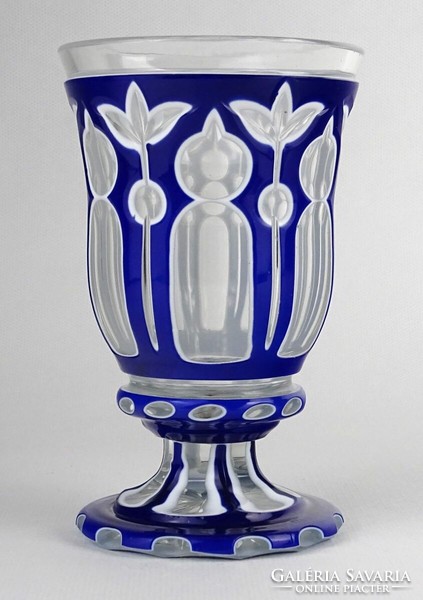 1O241 Antik talpas Biedermeier überfangos üveg pohár üveg kupa 13.5 cm