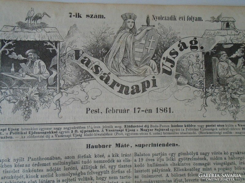 S0592   Haubner Máté   -Veszprém -evangélikus lelkész  - fametszet és cikk -1861-es újság címlapja