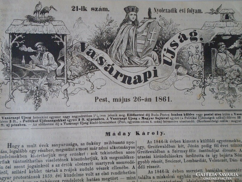 S0603  Máday Károly  püspök - Késmárk Eperjes  - fametszet és cikk-1861-es újság címlapja