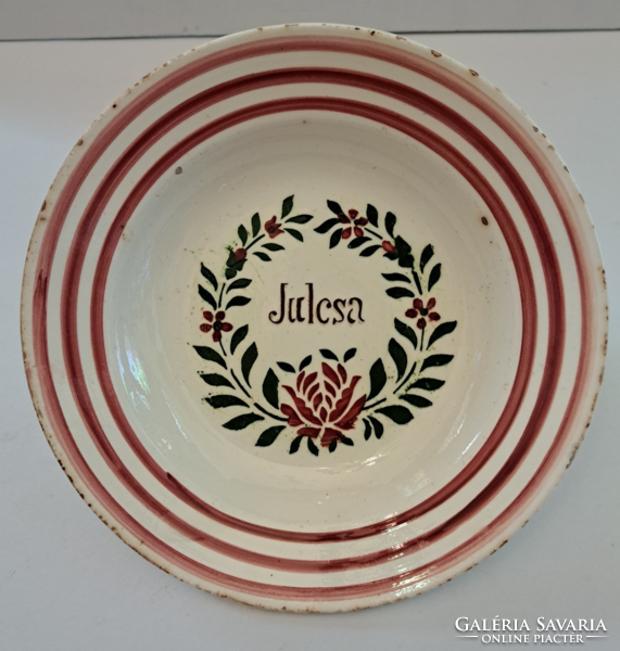 Folk Hólloháza ceramic decorative plate with Julcsa inscription