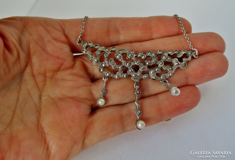 Beautiful antique filigree silver necklace with real pearls