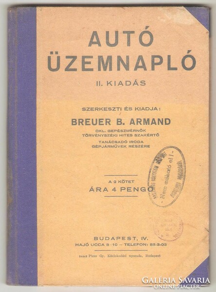 Breuer B.Armand: Autó Üzemnapló