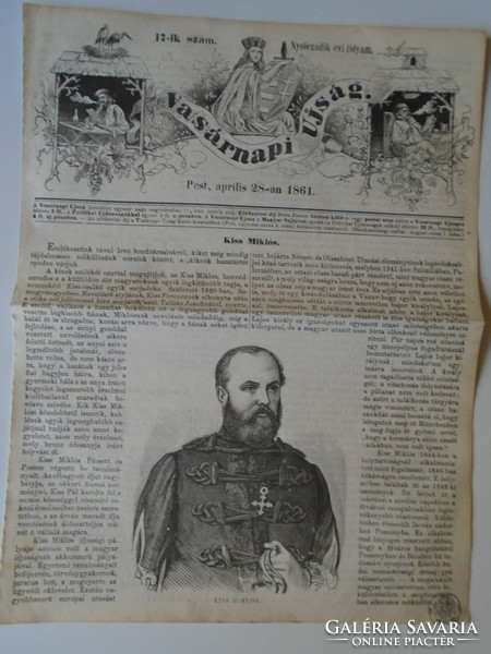 S0600 Nemeskéri Kiss Miklós honvéd  ezredes  - fametszet és cikk-1861-es újság címlapja