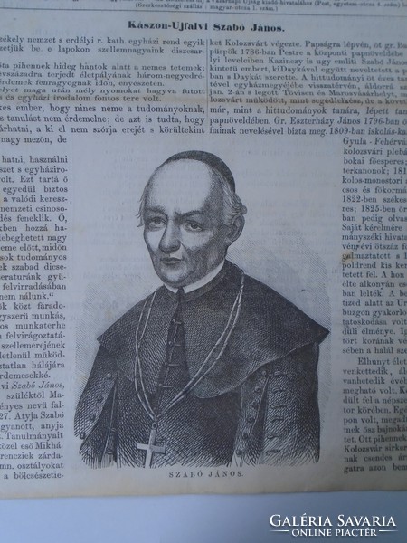 S0620 János Nyárád, abbot of Kászón-Ujfalvi with gout - woodcut and article - front page of 1861 newspaper