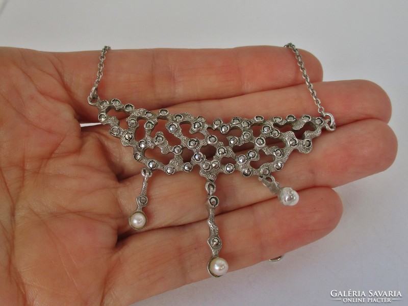 Beautiful antique filigree silver necklace with real pearls