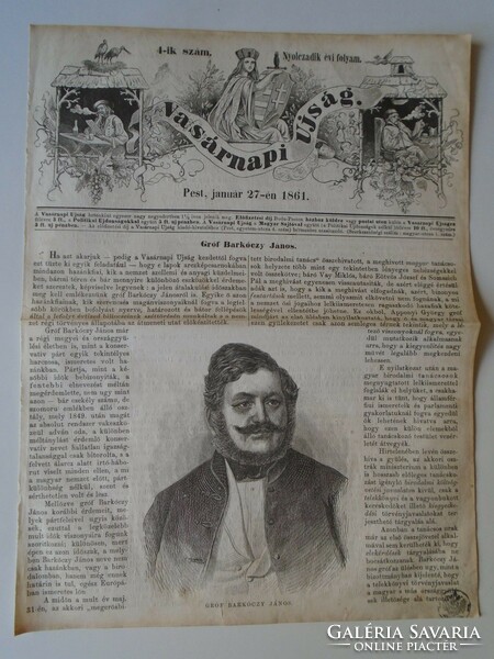 S0590 count János Barkóczy - Barkóc vas vm - woodcut and article - 1861 newspaper front page