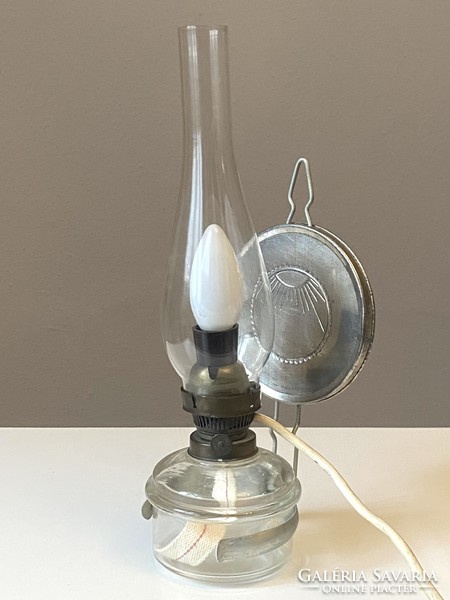 Glass kerosene lamp with electric lighting 34.5 Cm for wall and table use