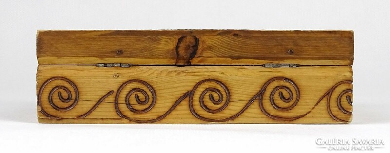 1M317 old burnt wooden box with flower decoration
