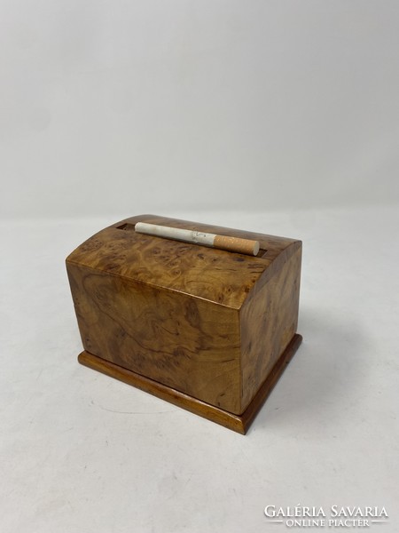 Rare design vintage retro cigarette dispenser covered with knotted veneer, offering box cz