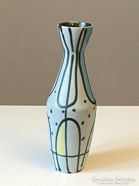 Made in Germany retro ceramic vase decorated with painted stripes and circles 26.5 Cm